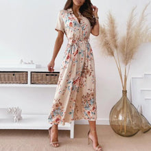 Load image into Gallery viewer, Elegant Floral Printed Lapel Maxi Dress