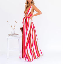 Load image into Gallery viewer, Sexy Deep V-Neck Stripe Printed Maxi Dress