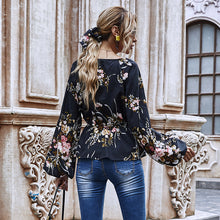 Load image into Gallery viewer, Printed V-neck Waist Long Sleeve Top