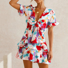 Load image into Gallery viewer, Sweet Bow-Knot Colorful Printed Mini Dress