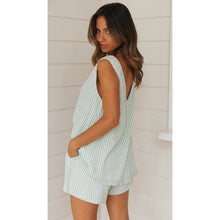 Load image into Gallery viewer, Striped V-neck Tank Top Shorts Casual Set
