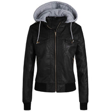 Load image into Gallery viewer, Hooded PU leather jacket