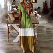 Load image into Gallery viewer, Stitching Color Short-Sleeved Maxi Dress