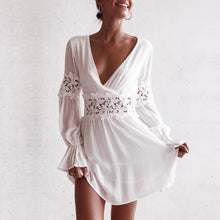 Load image into Gallery viewer, White Lace Hollow Mini Dress