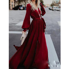 Load image into Gallery viewer, Solid Color Lantern Sleeve Maxi Dress