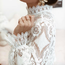 Load image into Gallery viewer, See Through Stand Collar Long Sleeve Lace Tops