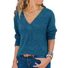 Load image into Gallery viewer, Casual Solid Color V-neck Pullover Long Sleeve Ladies Top