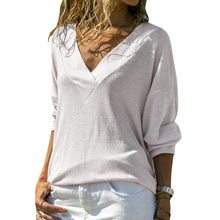 Load image into Gallery viewer, Casual Solid Color V-neck Pullover Long Sleeve Ladies Top
