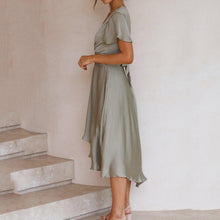 Load image into Gallery viewer, Short Sleeve V Neck Irregular Maxi Dress