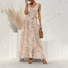 Load image into Gallery viewer, Leopard Print V Neck Lace Maxi Dress