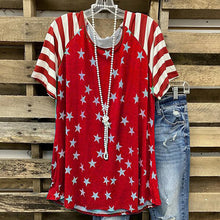 Load image into Gallery viewer, Short Sleeve Striped Stitching Star Printed Tops