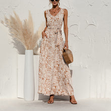 Load image into Gallery viewer, Leopard Print V Neck Lace Maxi Dress
