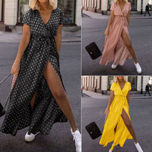 Load image into Gallery viewer, V Neck Polka Dot Short Sleeved Maxi Dress