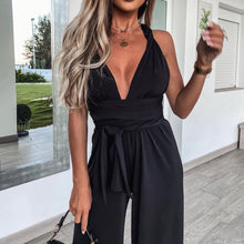 Load image into Gallery viewer, Solid Color Sleeveless Lace Up Jumpsuit