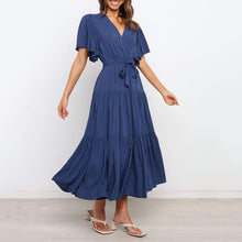 Load image into Gallery viewer, Elegant V-Neck Short Sleeve Maxi Dress