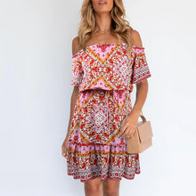 Load image into Gallery viewer, Bohemian Style Printed Off Shoulder Dress