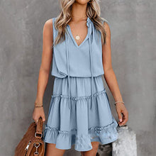 Load image into Gallery viewer, Casual V-Neck Sleeveless Folds Design Mini Dress