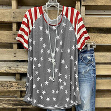 Load image into Gallery viewer, Short Sleeve Striped Stitching Star Printed Tops