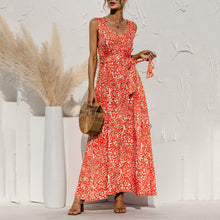 Load image into Gallery viewer, Leopard Print V Neck Lace Maxi Dress