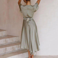 Load image into Gallery viewer, Short Sleeve V Neck Irregular Maxi Dress