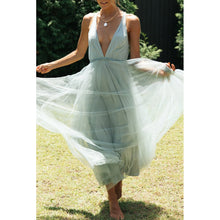 Load image into Gallery viewer, Sexy Deep V-Neck Net Yarn Maxi Dress