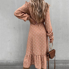 Load image into Gallery viewer, V-Neck Long Sleeve Polka Dot print Maxi Dress