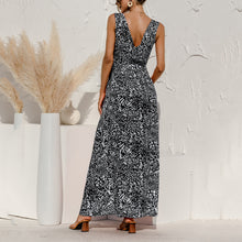 Load image into Gallery viewer, Leopard Print V Neck Lace Maxi Dress