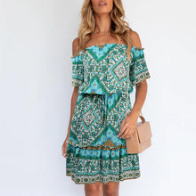 Load image into Gallery viewer, Bohemian Style Printed Off Shoulder Dress