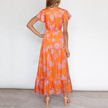 Load image into Gallery viewer, Summer V Neck Floarl Printed Lace Up Maxi Dress