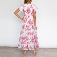 Load image into Gallery viewer, Summer V Neck Floarl Printed Lace Up Maxi Dress