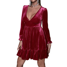 Load image into Gallery viewer, Sexy Deep V-Neck Long Sleeve Velvet Dress