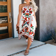Load image into Gallery viewer, High Waist Irregular Floarl Printed Maxi Dress
