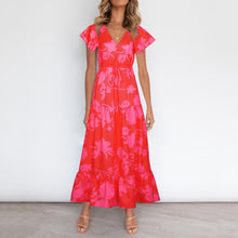 Load image into Gallery viewer, Summer V Neck Floarl Printed Lace Up Maxi Dress