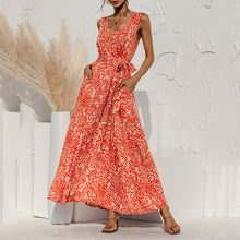 Load image into Gallery viewer, Leopard Print V Neck Lace Maxi Dress