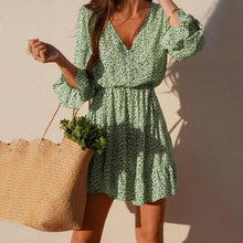 Load image into Gallery viewer, Flared Sleeve Printed V-Neck Buttoned Dress