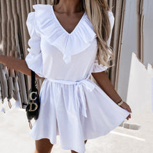 Load image into Gallery viewer, V-Neck Ruffled Lace Up Mini Dress
