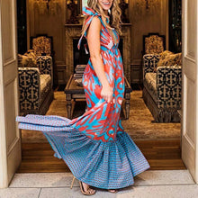 Load image into Gallery viewer, Elegant Lace Up Printed Maxi Dress