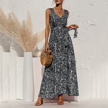 Load image into Gallery viewer, Leopard Print V Neck Lace Maxi Dress