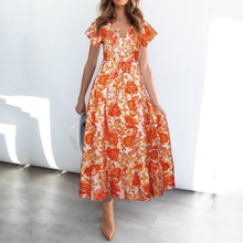 Load image into Gallery viewer, Summer V Neck Floarl Printed Lace Up Maxi Dress