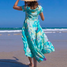 Load image into Gallery viewer, Printed Short Sleeve Stitching High Waist Maxi Dress