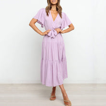 Load image into Gallery viewer, Elegant V-Neck Short Sleeve Maxi Dress