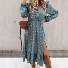 Load image into Gallery viewer, V-Neck Long Sleeve Polka Dot print Maxi Dress