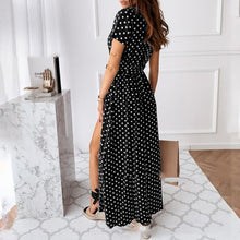 Load image into Gallery viewer, V Neck Polka Dot Short Sleeved Maxi Dress