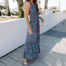 Load image into Gallery viewer, V Neck Sling Printed Holiday Maxi Dress
