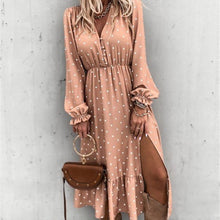 Load image into Gallery viewer, V-Neck Long Sleeve Polka Dot print Maxi Dress