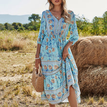 Load image into Gallery viewer, Bohemian Floral Printed V-Neck High Waist Maxi Dress