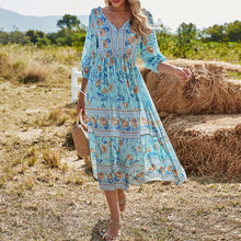 Load image into Gallery viewer, Bohemian Floral Printed V-Neck High Waist Maxi Dress
