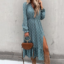 Load image into Gallery viewer, V-Neck Long Sleeve Polka Dot print Maxi Dress
