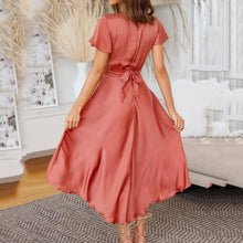 Load image into Gallery viewer, Short Sleeve V Neck Irregular Maxi Dress