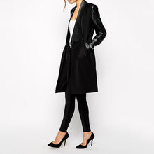 Load image into Gallery viewer, Stitching PU Leather Mid-Length Slim Coat